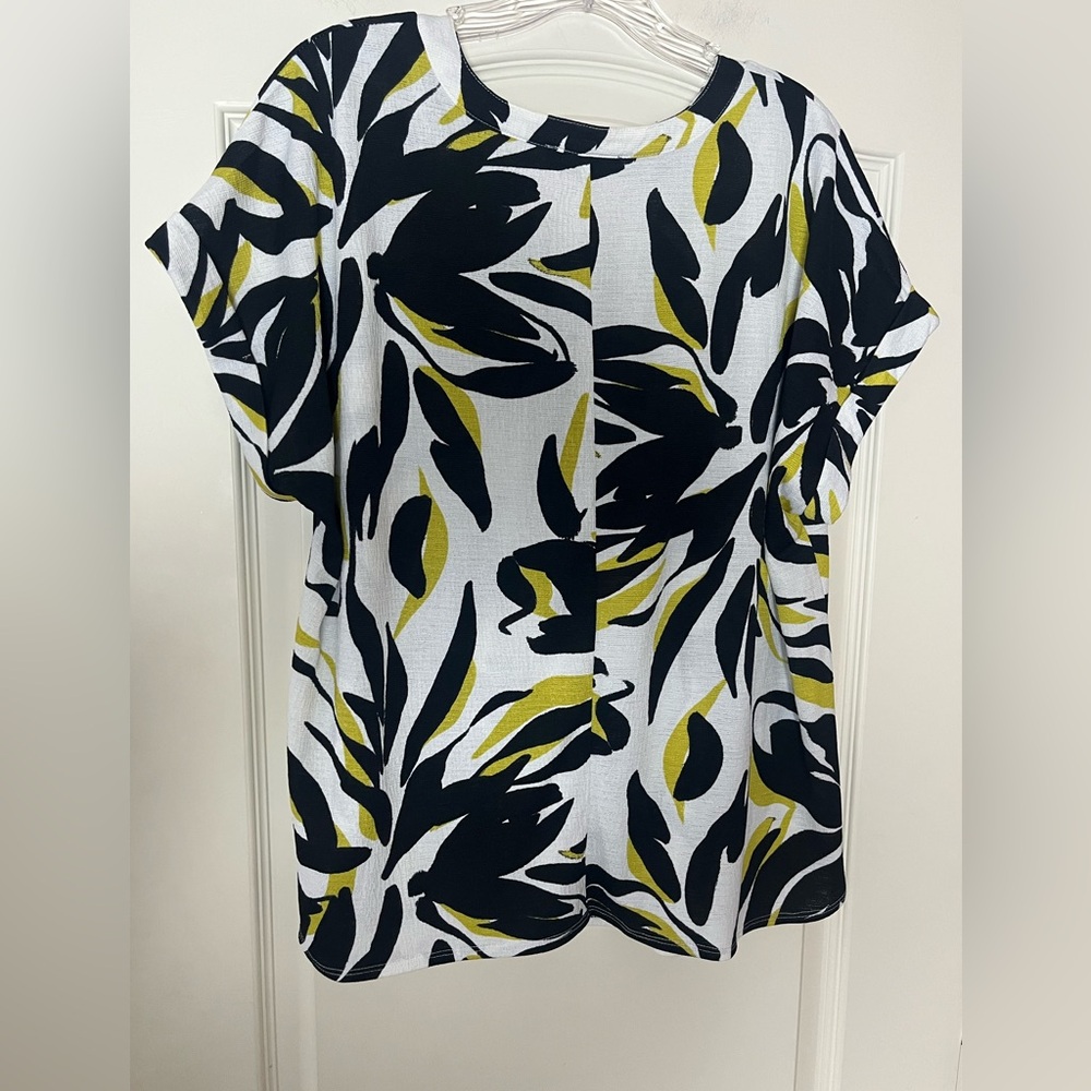 Fred David Stylish Black and Lime Short Sleeve Women's Blouse Size XL - Picture 8 of 16